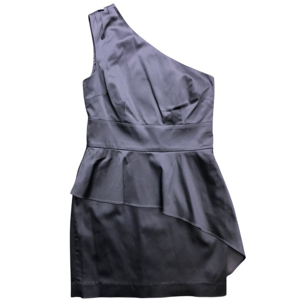 Guess by Marciano One Shoulder Dress Womens 6 Gray Peplum Satin Mini Cocktail